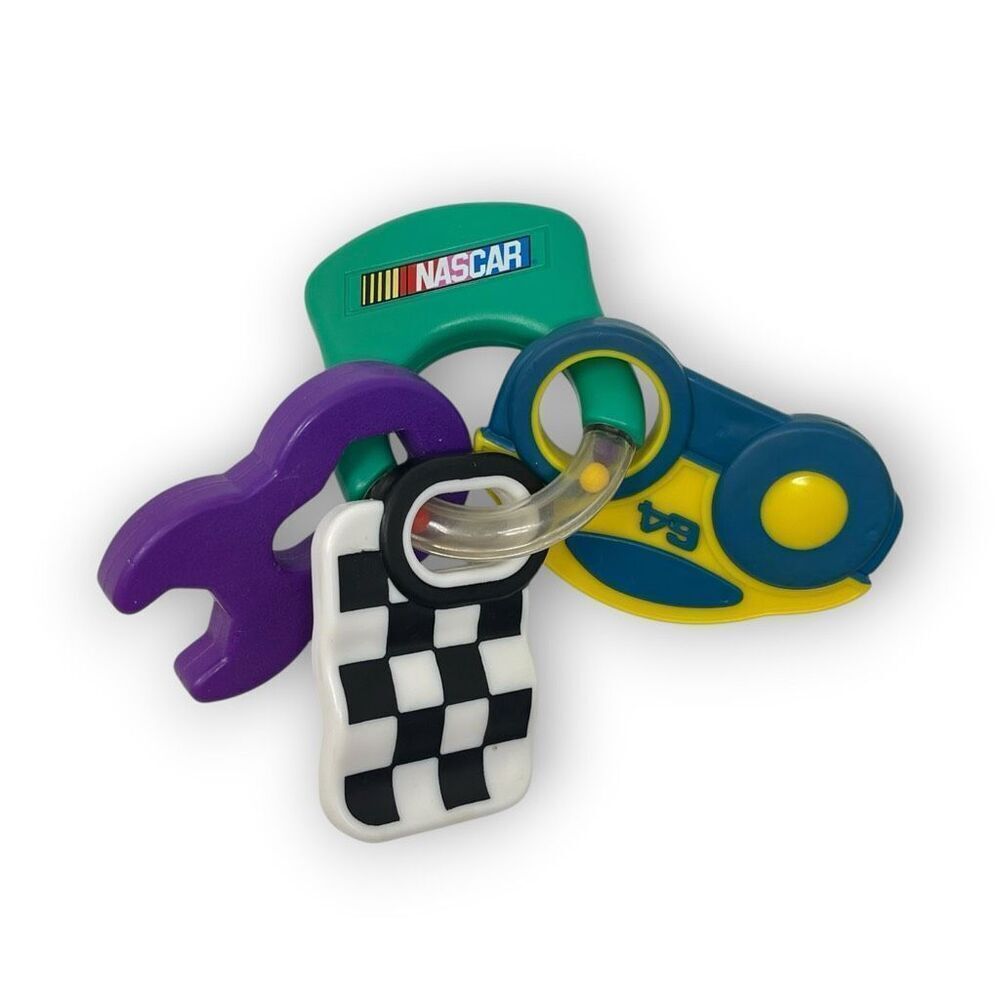 Vintage 2000 Nascar Baby Rattle Toy Keychain Safety 1st Car Wrench Flag